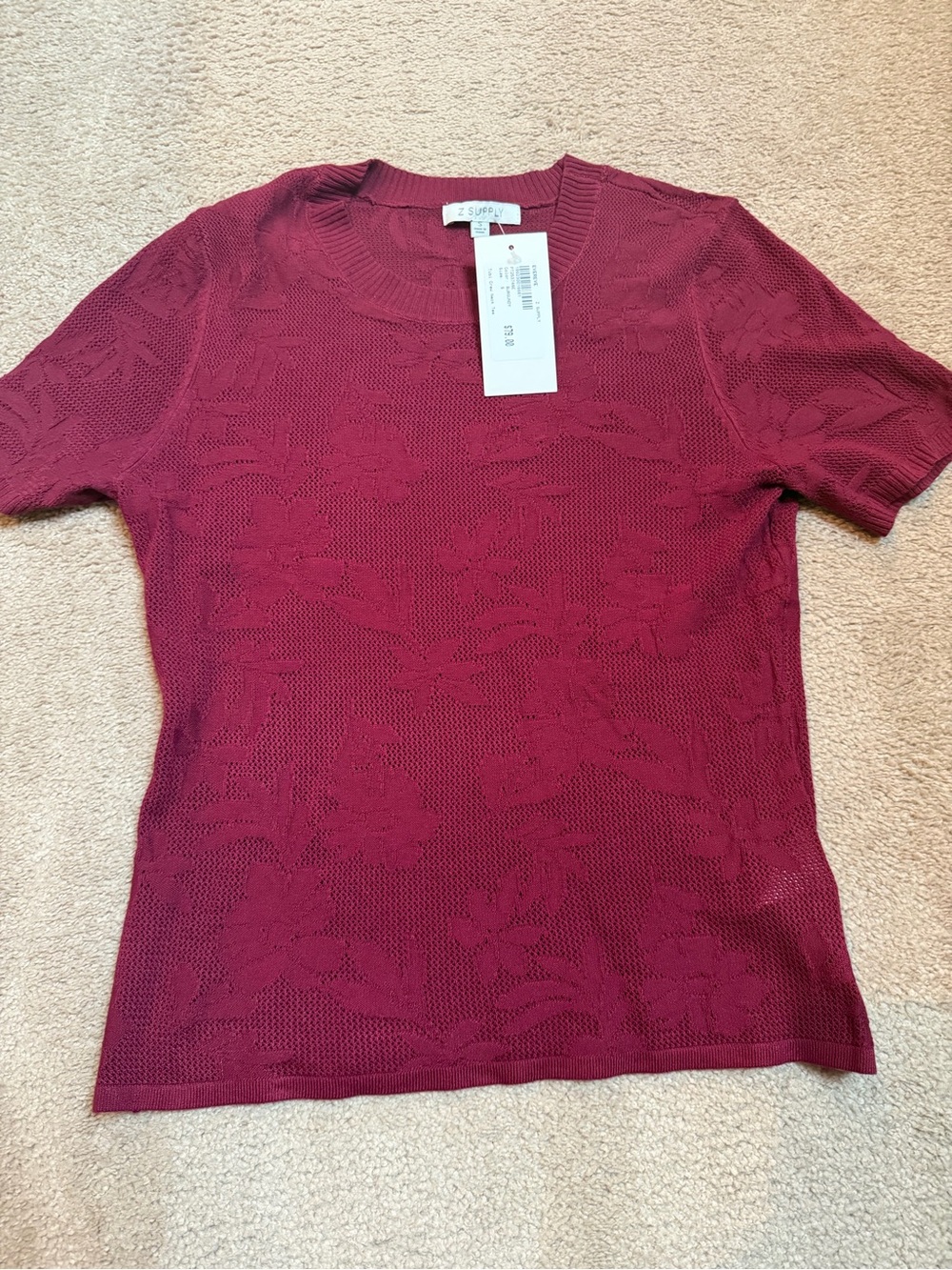 Z Supply Short Sleeve Floral Knit Tee - Wine